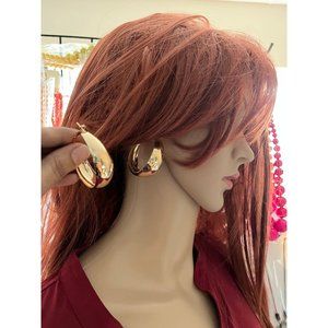 Big gold hoops vintage style earring chunky geometric gold earring ,